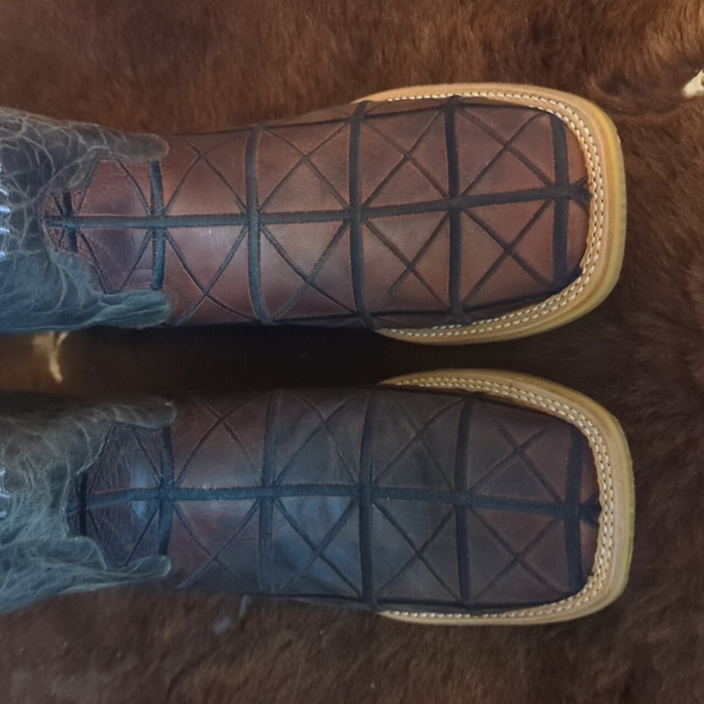 TIN HAUL "Derrick" Brown & black charcoal leather square toe cowboy boots sz 8EE - Picture 8 of 12
